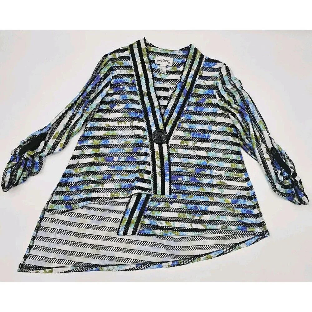 Joseph Ribkoff Jacket Asymmetric Button Front 3/4 Sleeves Art Floral Size 10